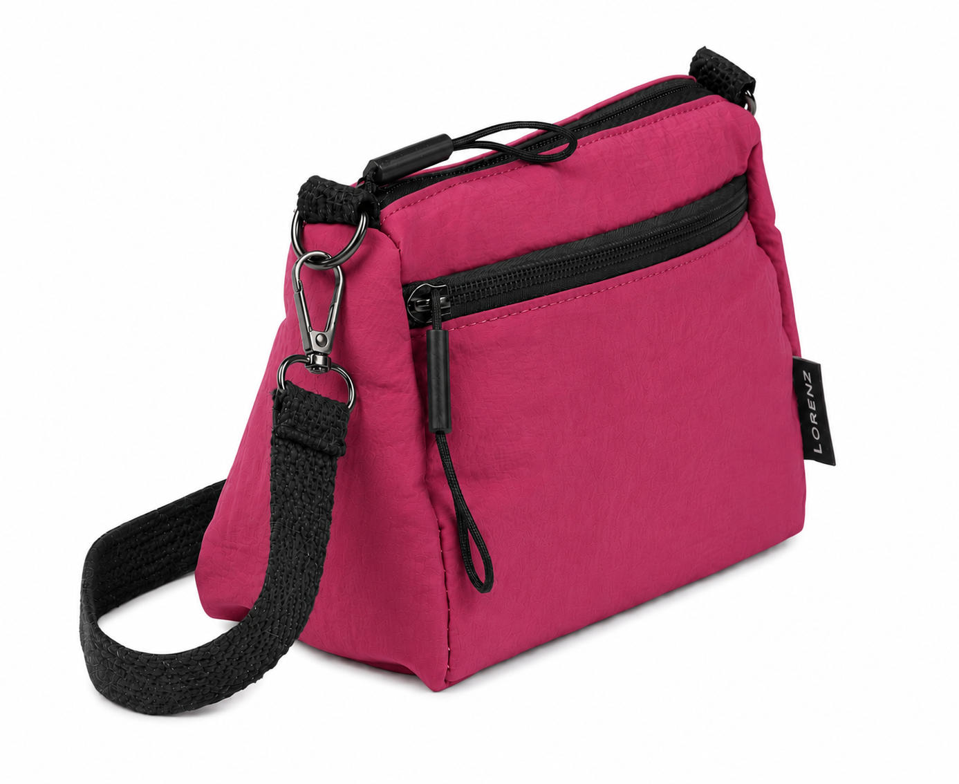 (image for) 2309 Dark Pink Lorenz Top Zip Mini Shoulder Crinkled Nylon Bag
